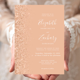 Modern Peach Faux Glitter Edge Wedding Invitation
