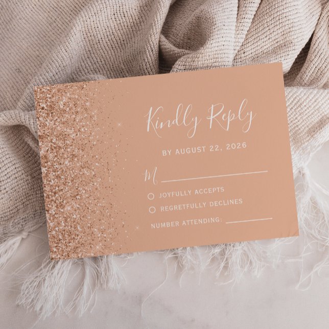 Modern Peach Faux Glitter Edge Wedding RSVP (Creator Uploaded)