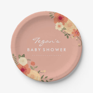 Modern Peach Floral Baby Shower Paper Plates