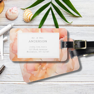 Modern Peach Floral Newlywed Honeymoon Luggage Tag