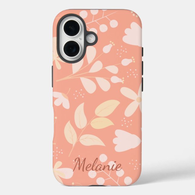 Modern Peach Floral Pattern Personalised Case-Mate iPhone Case (Back)