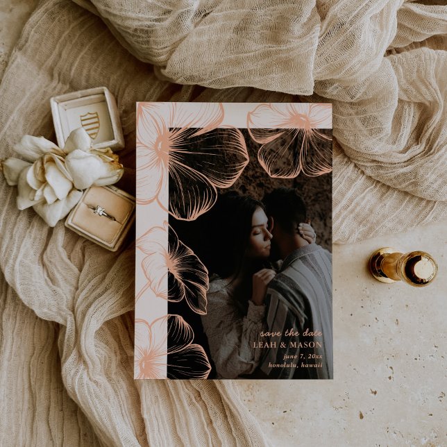 Modern Peach Floral Photo Elegant Wedding Save The Date (Creator Uploaded)