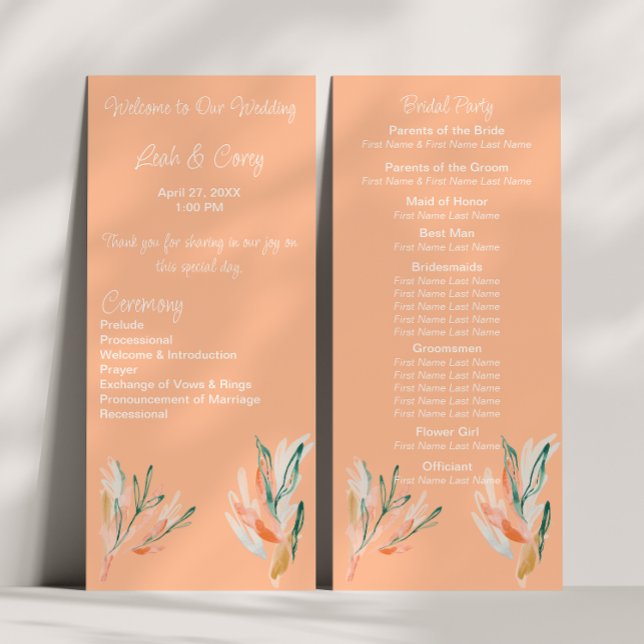 Modern Peach Floral Wedding Ceremony Program (Creator Uploaded)