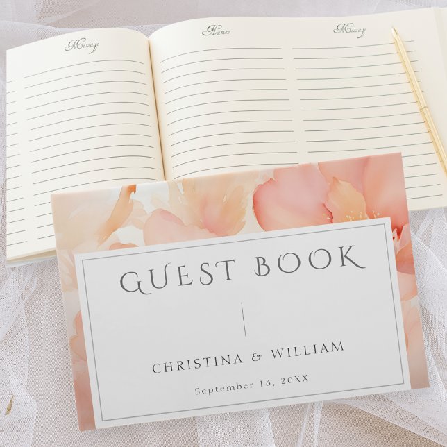 Modern Peach Floral Wedding Guest Book (Creator Uploaded)