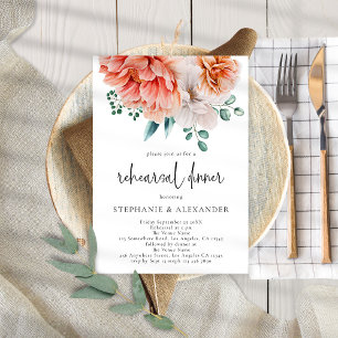 Modern Peach Florals Script  Rehearsal Dinner  Invitation