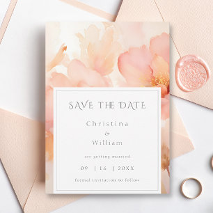Modern Peach Flower Wedding Save the Date Invitation
