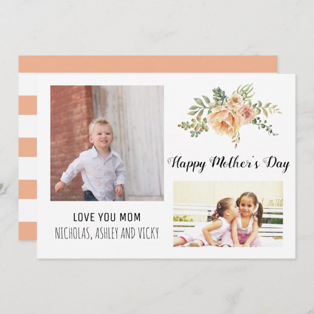 Modern Peach flowers Mother's Day floral photo Card (Front/Back)