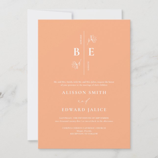 Modern Peach Fuzz Wedding Invitation (Front)