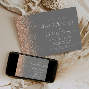 Modern Peach Glitter Gray Wedding Invitation
