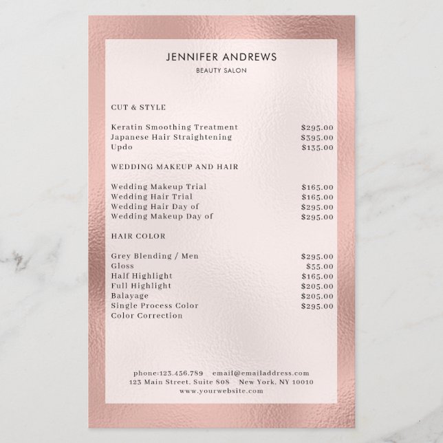 Modern Peach Glow Salon Price List  Flyer (Front)