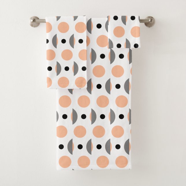 Modern Peach Grey Circle Dot Bath Towel Set (Insitu)