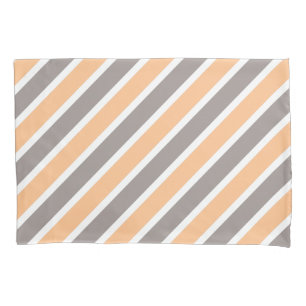 Modern Peach Grey Stripes Pattern Pillowcase