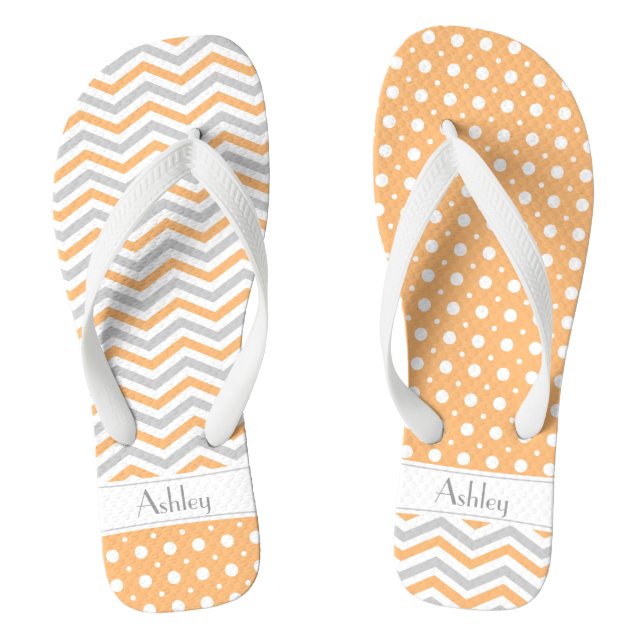 Modern peach, grey, white chevron & polka dot thongs (Footbed)