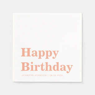 Modern Peach Happy Birthday Napkins