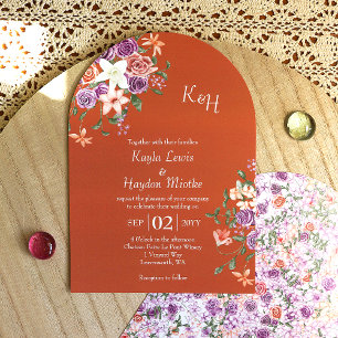 Modern Peach Lilac Terracotta Rose Garden Wedding Invitation