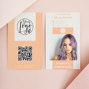 Modern peach makeup hair photo qr code logo business card