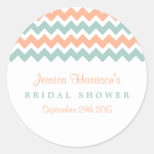 Modern Peach & Mint Chevron Bridal Shower Stickers