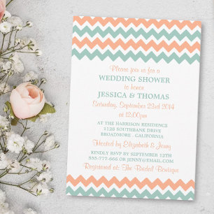 Modern Peach & Mint Chevron Wedding Shower Invitation