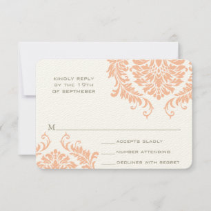 Modern Peach Mushroom Damask Wedding RSVP Card
