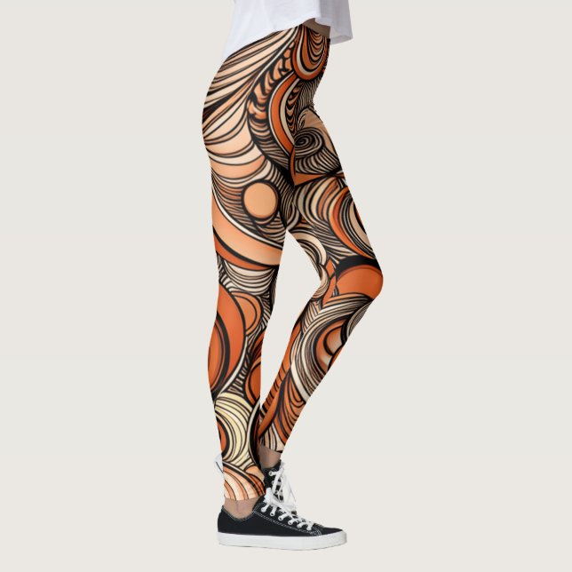 Modern Peach Orange Abstract Pattern Leggings (Right)
