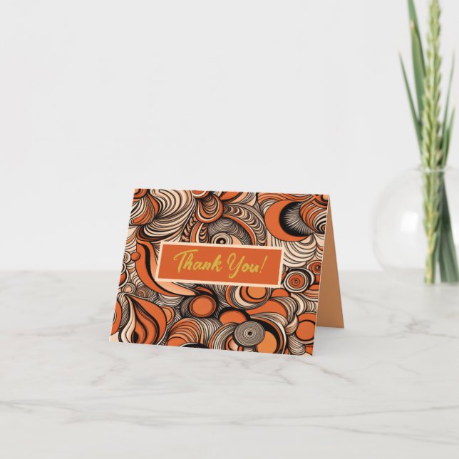 Modern Peach Orange Abstract Pattern Thank You Card (Front)