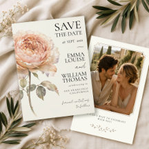 Modern Peach Peony Minimalist Wedding Photo