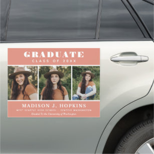 Modern Peach Photo Graduation Announcement Car Mag Car Magnet