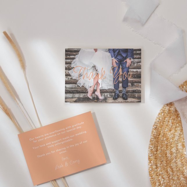 Modern Peach Photo Wedding Thank You Card (Creator Uploaded)