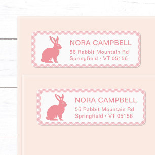 Modern Peach Pink Bunny Gingham Return Address Label