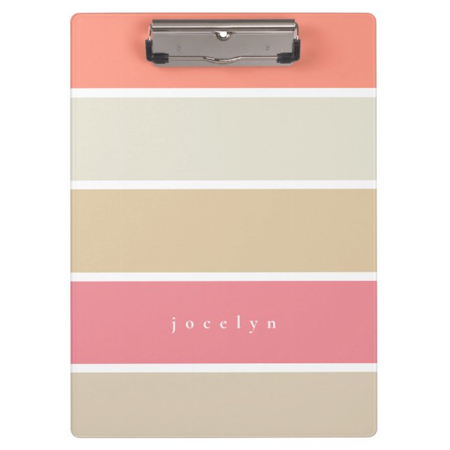Modern Peach Pink Colour Block Stripes with Name Clipboard (Front)