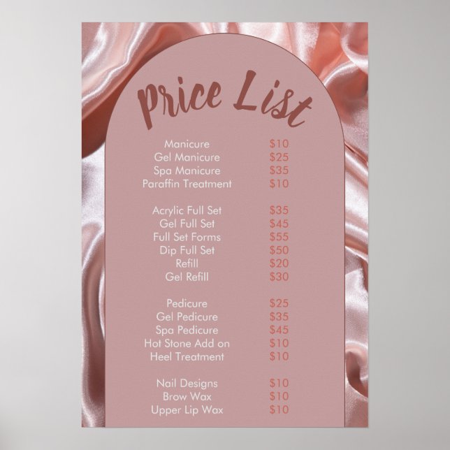 Modern peach pink Nail Salon Price List Menu  Poster (Front)