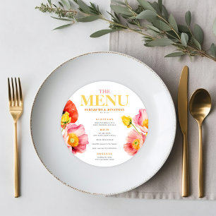 Modern Peach Pink Orange Poppies Wedding Menu