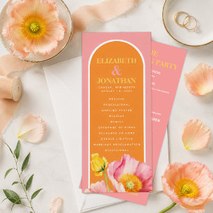 Modern Peach Pink Orange Poppies Wedding Program