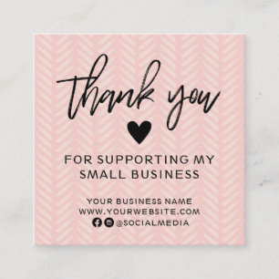 Modern Peach Pink Thank You Square Business Card