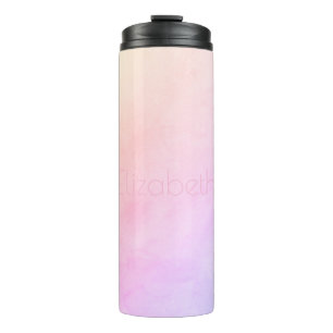 Modern Peach Purple Ombre Watercolor Wash and Name Thermal Tumbler