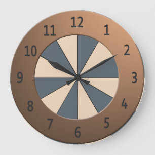 Modern Peach Rays Shiny Metallic Digits Circle Large Clock