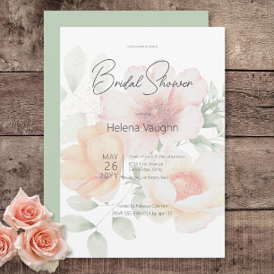 Modern Peach & Sage Green Flowers Bridal Shower Invitation