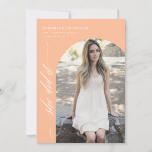 Modern Peach She Did It Graduation Arch Photo Invitation