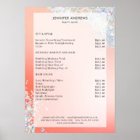 Modern Peach Silver Glitter Salon Price List Flyer