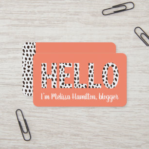 Modern Peach Spots HELLO I'm Name Personalised Business Card