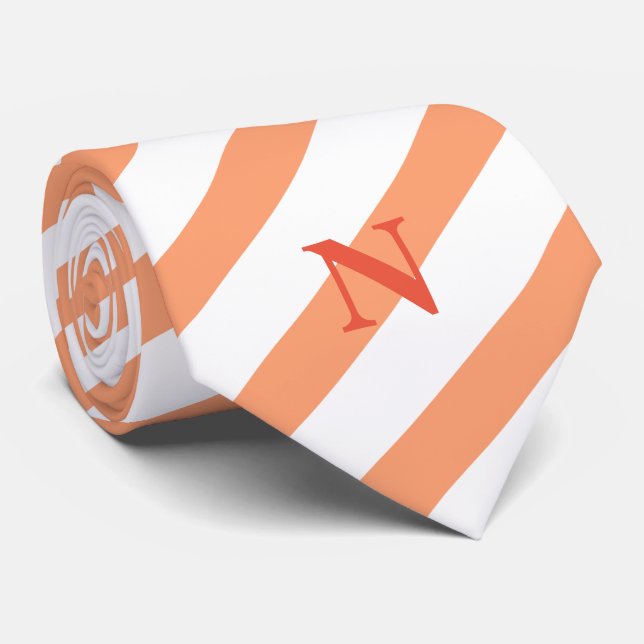 modern peach stripes orange monogram  tie (Rolled)
