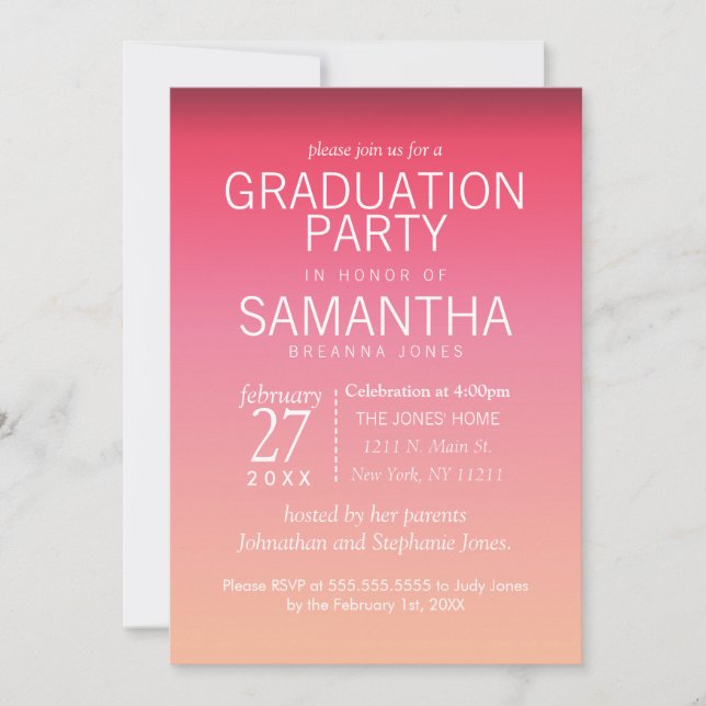Modern Peach Summer Gradient Graduation Party Invitation (Front)