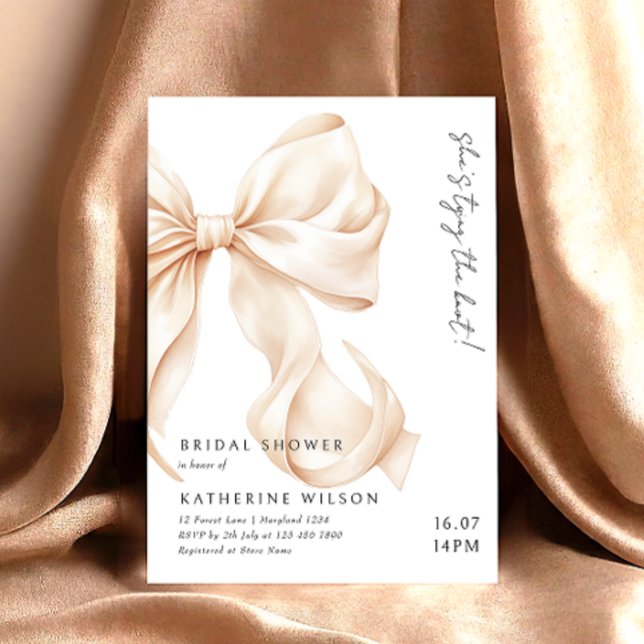 Modern Peach Tan Bow Bridal Shower Invitation (Creator Uploaded)