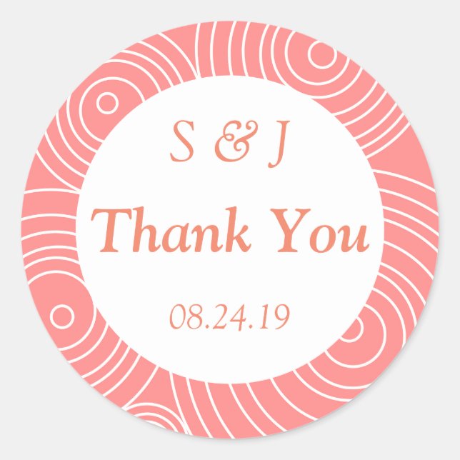 Modern Peach Thank You Classic Round Sticker (Front)