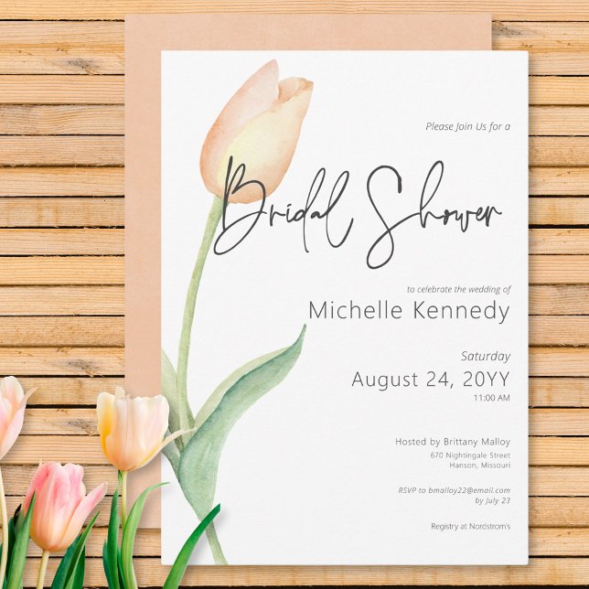 Modern Peach Tulip Solo Bridal Shower Invitation (Modern Peach Tulip Solo Bridal Shower Invitation)
