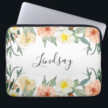 Modern Peach Watercolor Flowers Monogrammed Laptop Sleeve<br><div class="desc">With the beautiful peach and cream watercolor flowers and your name is a calligraphic script,  this computer sleeve will sure to be an eye catcher whenever anyone sees your laptop in your hands!</div>