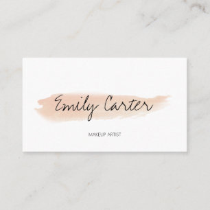 Modern Peach Watercolor White MakeUp Artist MUA Business Card