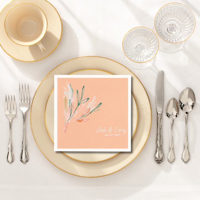 Modern Peach Wedding Cocktail Napkin (Creator Uploaded)