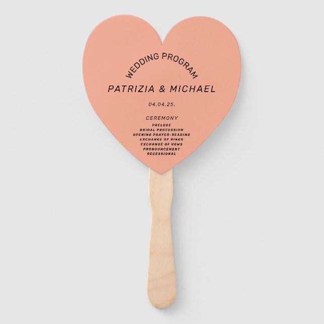 Modern Peach Wedding  Program Hand Fan (Front)