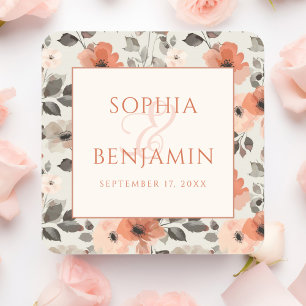 Modern Peach Wedding  Square Sticker